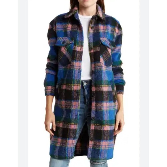 BLANKNYC Women's The Comeback Plaid Long Shacket Size M NWT - Picture 1 of 10